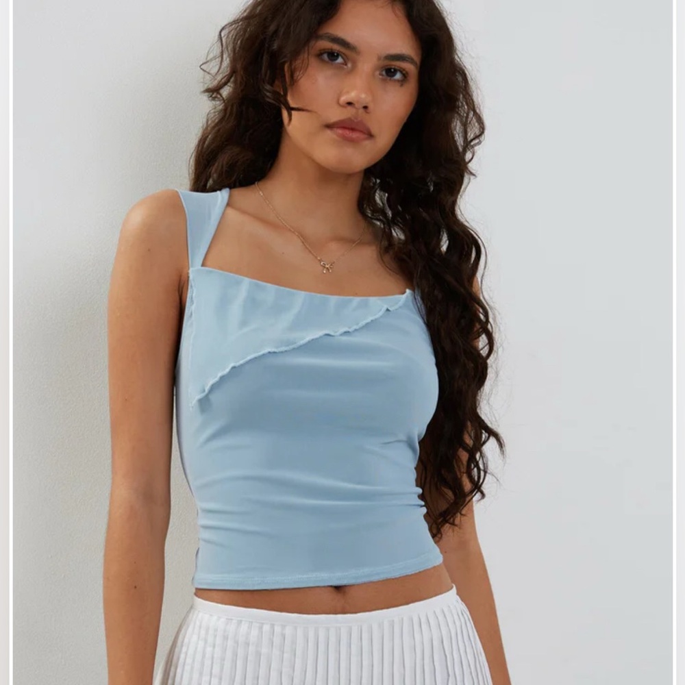 Motel Rocks Sambu Mesh Vest Top in Pastel Blue